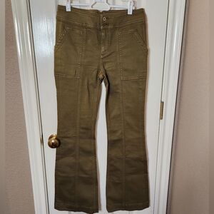 Pilcro And The Letterpress Anthropologie Olive Green High Rise Booycut Trousers